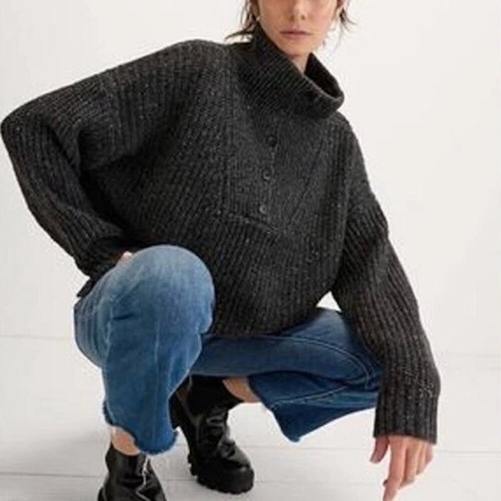 Hatch 'The Tweed Jo' Black Long Sleeve Sweater Sz 1